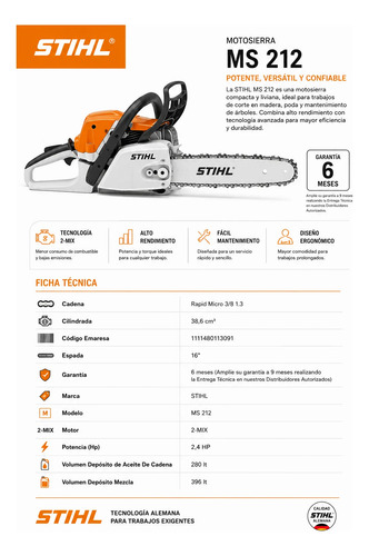 MOTOSIERRA STIHL MS212 ESP 16"