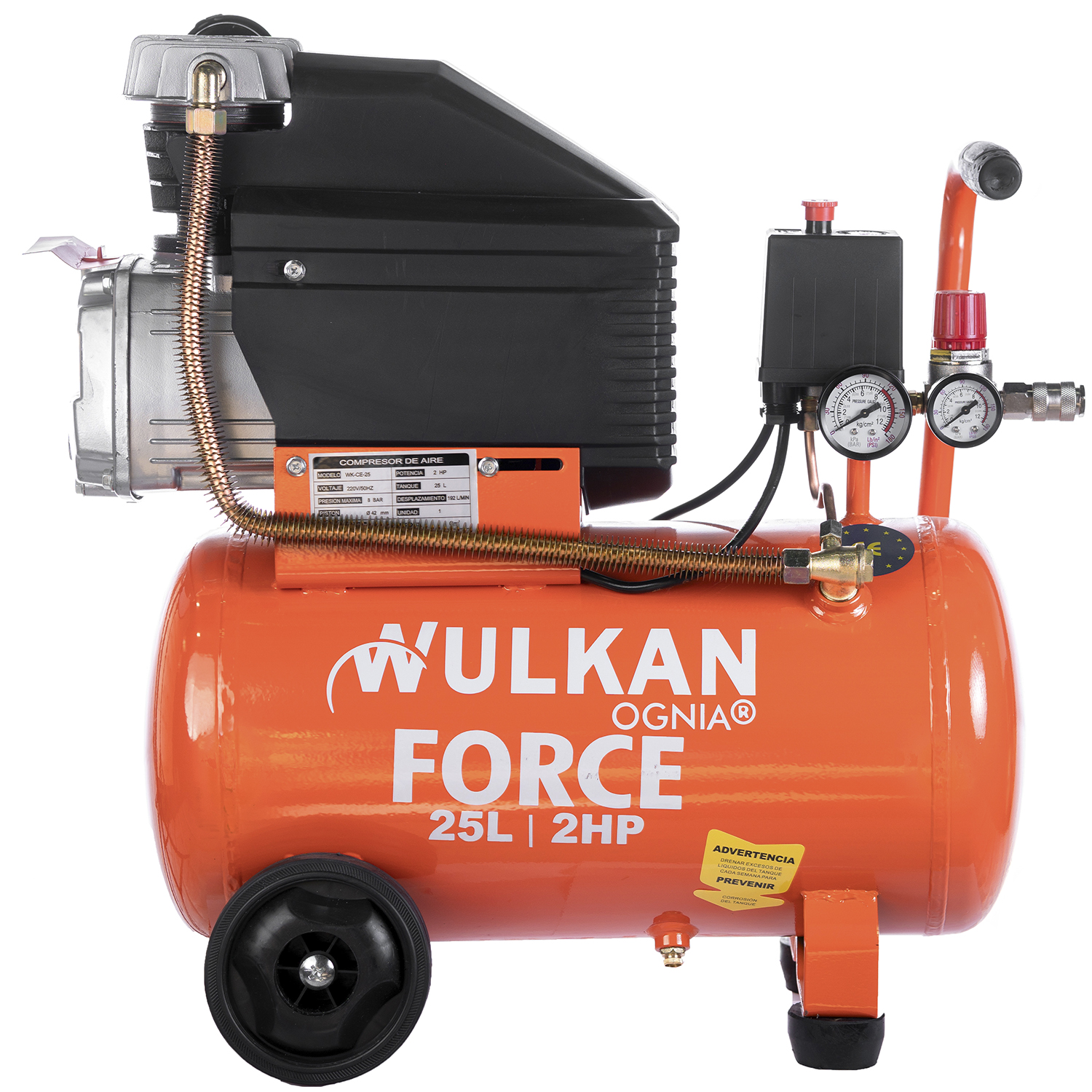 Compresor 25Lts 2hp con Kit 5 Piezas WCK-25 Wulkan